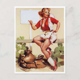 Carte Postale Cowgirl Hitch a Ride Pin Up