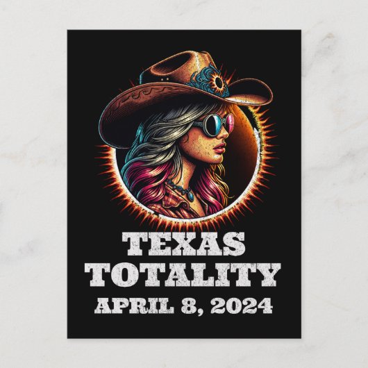 Carte Postale Cowgirl Total Solar Eclipse 4.08.2024 Texas (Devant)