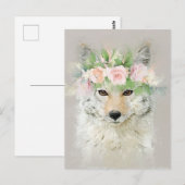 Carte Postale Coyote portant une couronne de fleurs (Devant / Derrière)