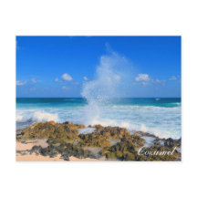 Cozumel Mexico Beach Vague Eau Splash Spout Turquo
