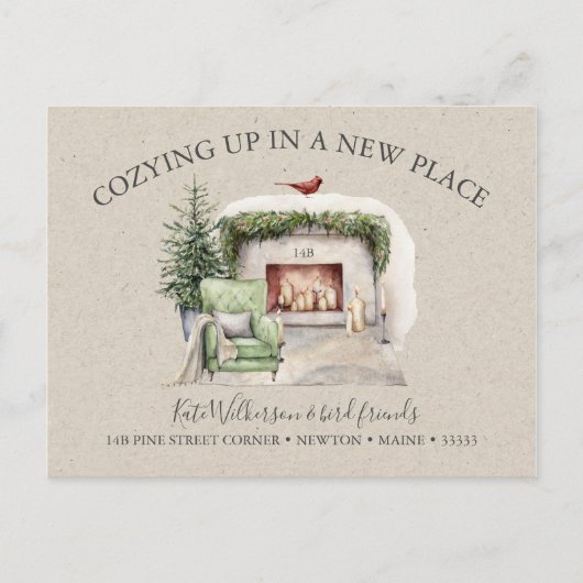 Carte Postale Cozy New Address with Fireplace Holiday (Devant)