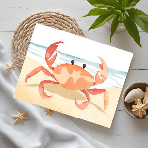 Carte Postale Crabe Aquarelle Rive de la Plage   Vacances Côtièr