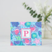 Carte Postale Crabe de coquillage de plage monogramme chic (Debout devant)