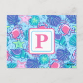 Carte Postale Crabe de coquillage de plage monogramme chic (Dos)