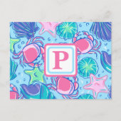 Carte Postale Crabe de coquillage de plage monogramme chic (Devant)
