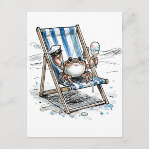 Carte Postale Crabe décontracté de la plage appréciant la crème 