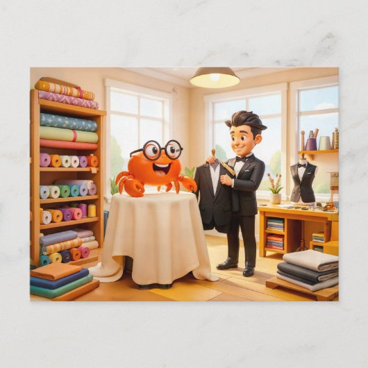 Carte Postale Crabe Espion se Faisant Habiller sur Mesure (Devant)