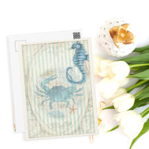 Crabe marine vintage et cheval de mer