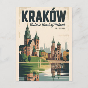 Carte Postale Cracovie Pologne Paysage Urbain Rétro Ciel Voyage