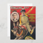 Carte Postale Crandall le clown en représentation avec sa mule (Devant / Derrière)