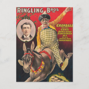 Carte Postale Crandall le clown en représentation avec sa mule
