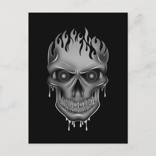 Carte Postale Crâne à flamme - Argent (Devant)