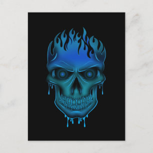 Carte Postale Crâne à flamme - bleu