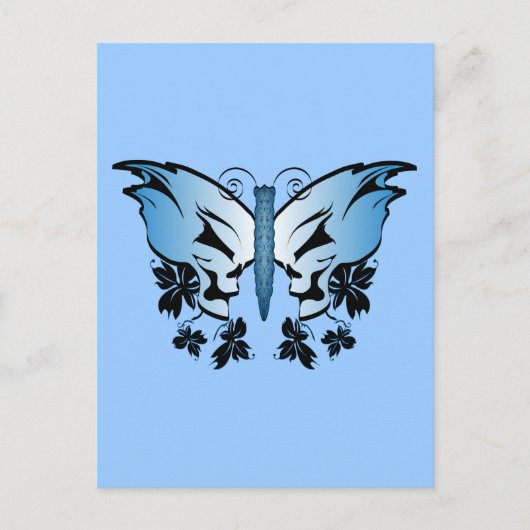 Carte Postale Crâne à papillon - bleu (Devant)
