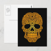Carte Postale Crâne à sucre à rayures jaunes sur noir (Devant / Derrière)