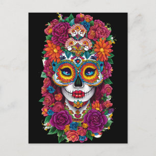 Carte Postale Crâne à sucre - Colorée Dia de los Muertos