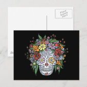 Carte Postale Crâne à sucre en cheveux fleuris (Devant / Derrière)