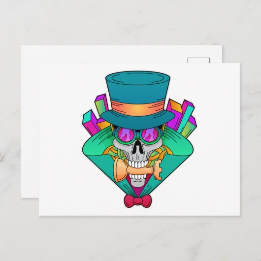 Carte Postale Crâne aux échecs avec pièce d'échecs Rook (Devant / Derrière)