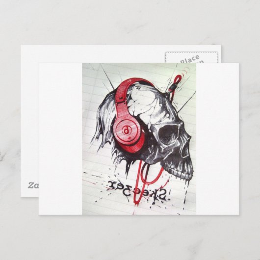 Carte Postale Crâne avec conception casque (Devant / Derrière)