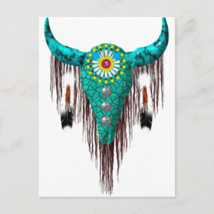 Carte Postale Crâne avec plumes