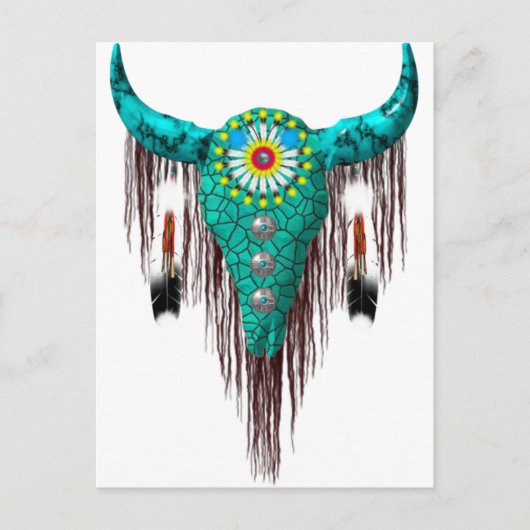 Carte Postale Crâne avec plumes (Devant)
