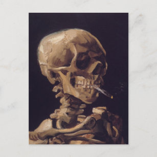 Carte Postale Crâne avec une cigarette brûlante