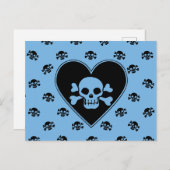 Carte Postale Crâne Bleu dans le Cœur (Devant / Derrière)