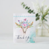 Carte Postale Crâne Boho avec papillons et fleurs Merci (Debout devant)