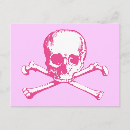 Carte Postale Crâne classique rose et os croisés (Devant)