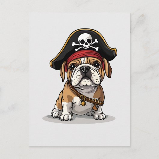 Carte Postale Crâne de bouledogue anglais pirate avec os croisés (Devant)
