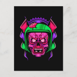 Carte Postale Crâne de cavalier zombie néon Art