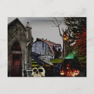 Carte Postale *~* Crâne de corbeau sorcière crypt HALLOWEEN