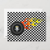 Carte Postale Crâne de course dans une roue en flammes (Devant / Derrière)