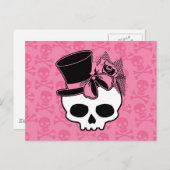 Carte Postale Crâne de fille avec Casquette et cou rose (Devant / Derrière)