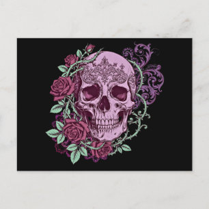 Carte Postale Crâne de lavande avec motif gothique de roses