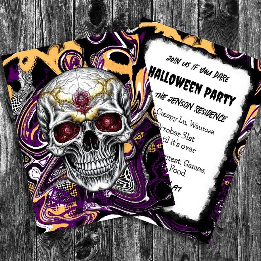 Carte Postale Crâne de sucre noir et pourpre Halloween