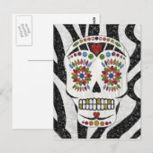 Carte Postale Crâne de sucre Rockabilly RAB sur impression zèbre (Devant / Derrière)