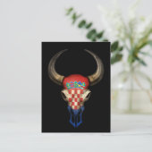 Carte Postale Crâne de taureau drapeau croate sur fond noir (Debout devant)