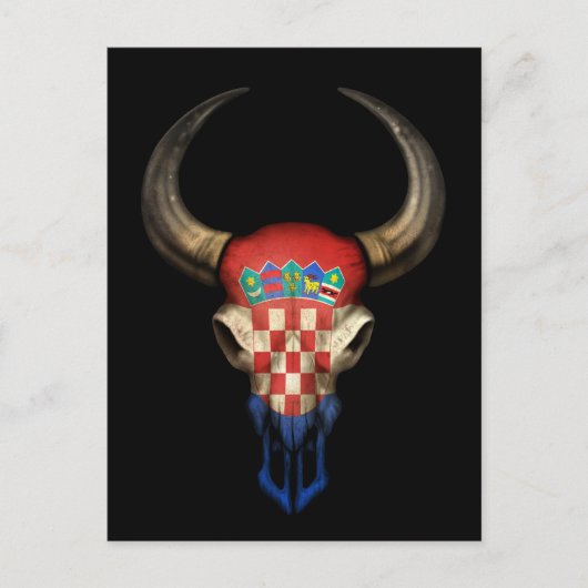 Carte Postale Crâne de taureau drapeau croate sur fond noir (Devant)