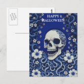 Carte Postale Crâne d'Halloween effrayant avec des fleurs (Devant / Derrière)