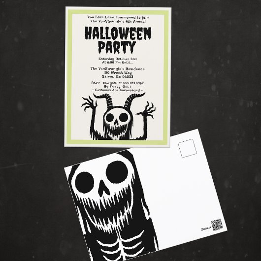 Carte Postale Crâne diable de la fête d'Halloween moderne