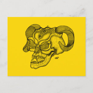 Carte Postale Crâne Diable tête Noir et Jaune Design