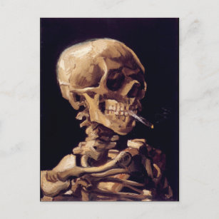 Carte Postale Crâne d'un squelette avec la cigarette brûlante