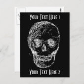 Carte Postale Crâne, en blanc. (Devant / Derrière)