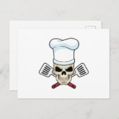 Carte Postale Crâne en Cuisinier avec toque de cuisine (Devant / Derrière)