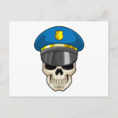 Carte Postale Crâne en policier avec chapeau de policier (Devant)