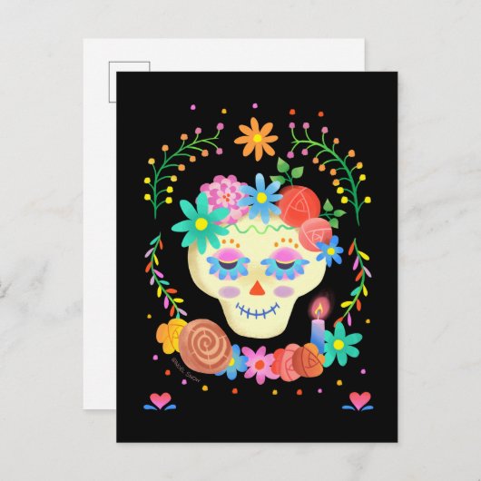 Carte Postale Crâne en Sucre de Día de los Muertos (Devant / Derrière)