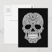 Carte Postale Crâne en sucre tourbillonnant blanc sur fond noir (Devant / Derrière)