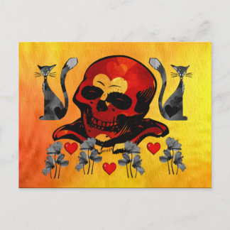 Carte Postale Crâne et chats