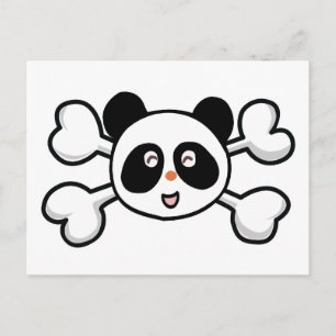 Carte Postale crâne et os croisés d'ours panda